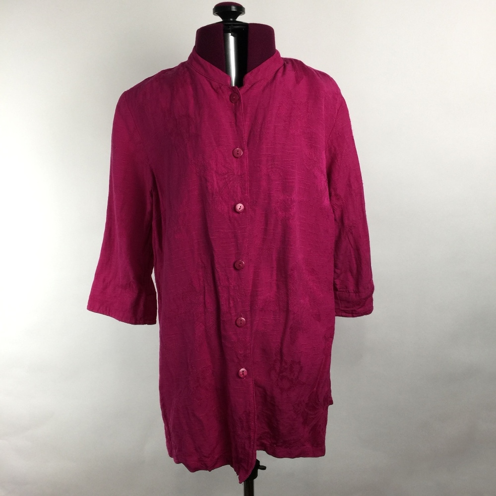 Erin London Fuchsia Button Up Blouse Top Sz L